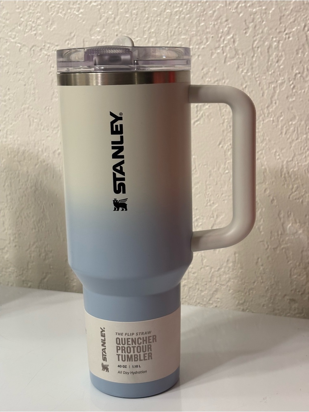 Stanley White to Light Blue Gradient Travel Mug with Handle